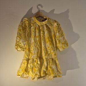 Zara Golden Yellow and White Floral Peplum Top XL